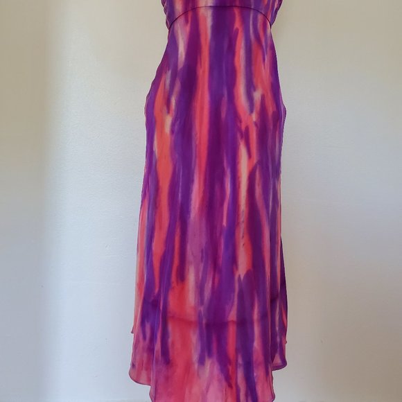 NEW Silk Short midi halter Dress bridesmaid party tie dye striped painted red - Picture 4 of 7
